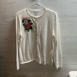 Hampshire studio cream Christmas holiday button down sweater size S